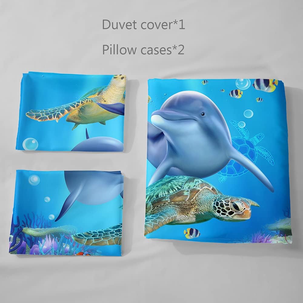 Dolphin Duvet Cover Set Single Double Size 3D Printed Bedding Kids Boys Girls Dolphin Turtle Sea Animals Decor for Home Textiles