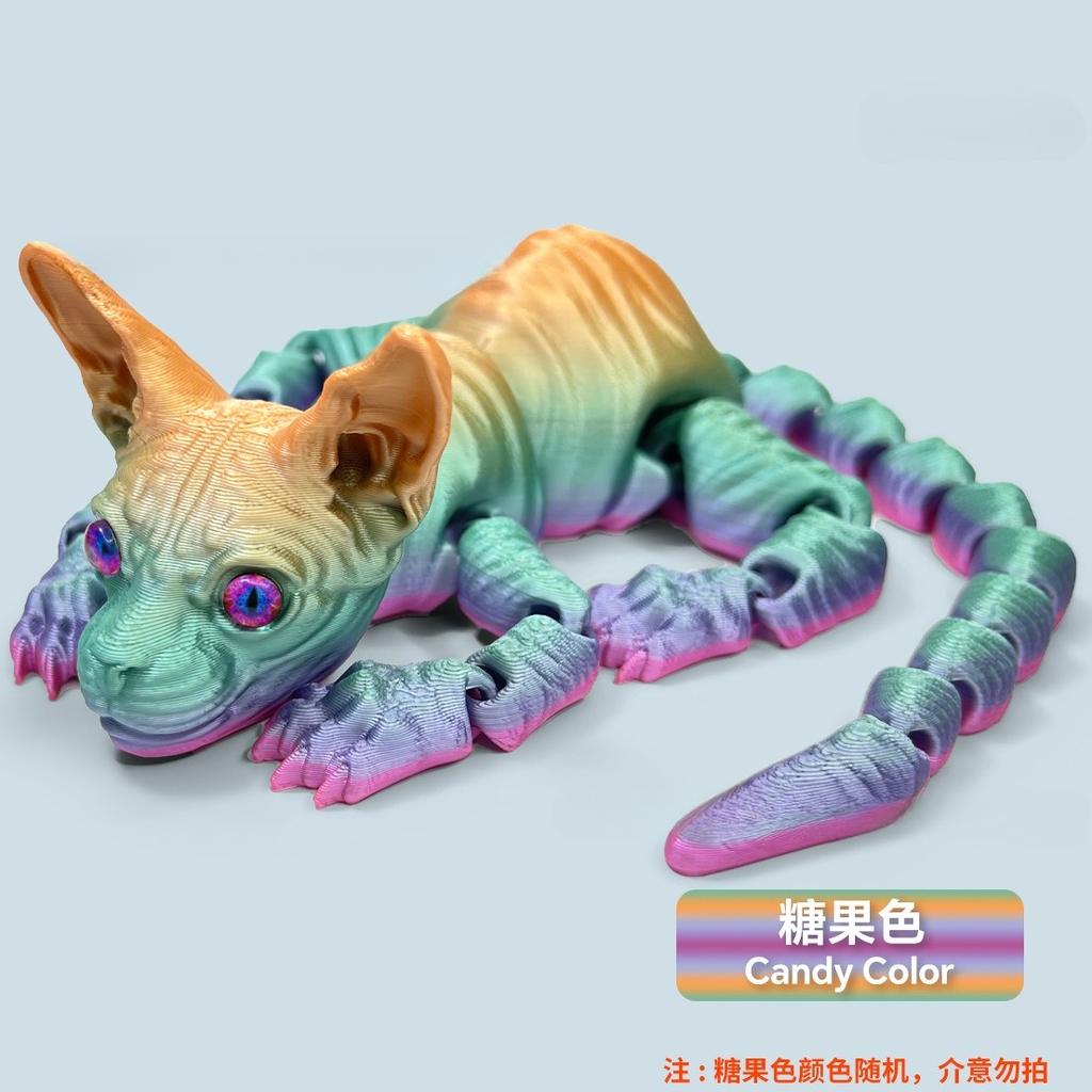 3D-печатный сфинкс Имитация животных Безволосая кошка Фигурка Очаровательная Сочлененная Игрушка-антистресс Домашние Декоративные украшения подарки
