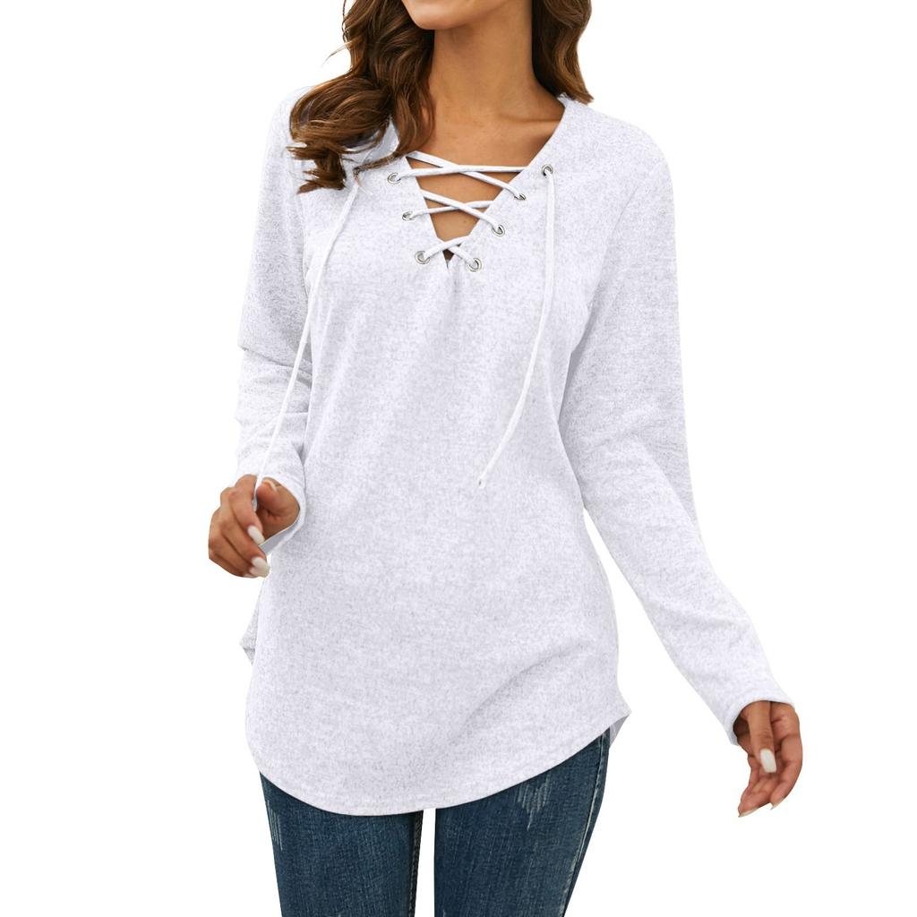 Женский однотонный топ с длинными рукавами и принтом