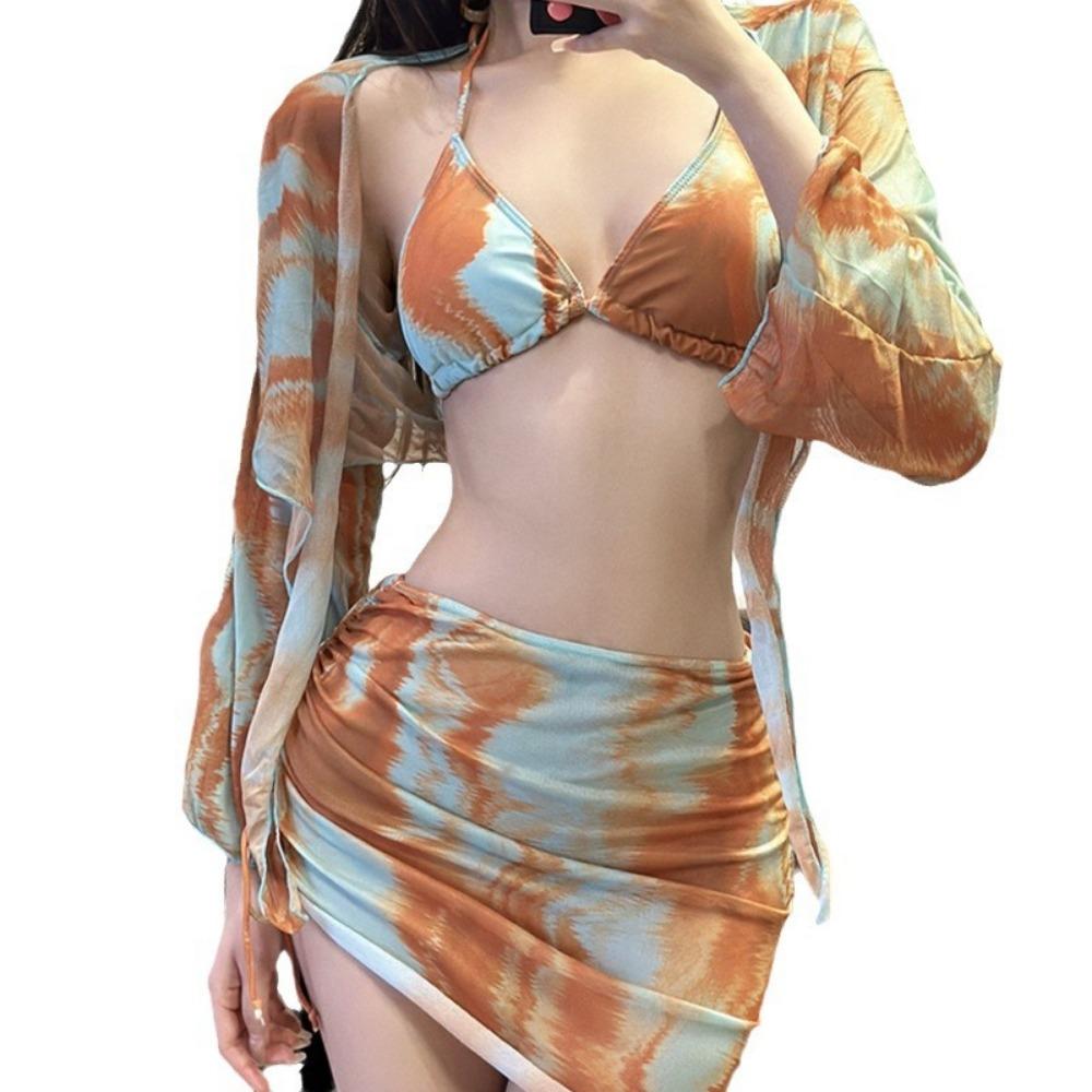 Купальник бикини с маленькой грудью, фатин, высококачественный, с длинными рукавами, для отдыха на горячих источниках