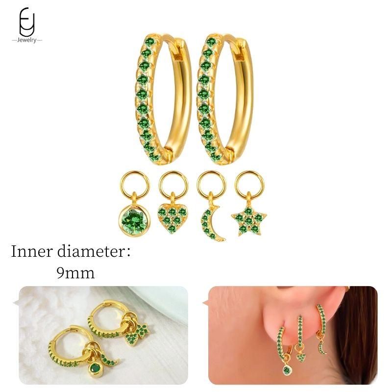 Серьги из стерлингового серебра 925 пробы с зеленым цирконом, золотые серьги-кольца в форме сердца для женщин, изящные пусеты, роскошные ювелирные изделия, подарки