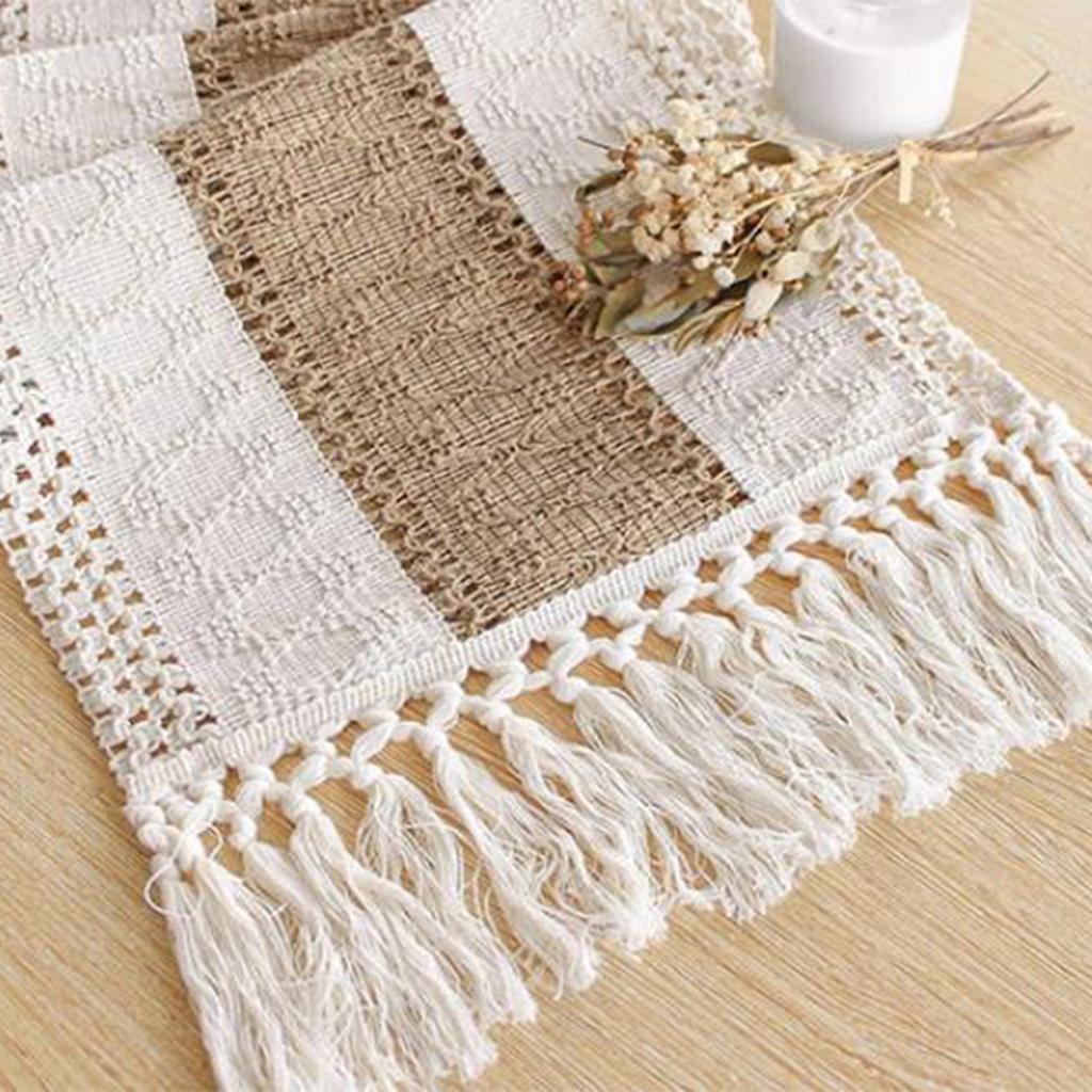 Дорожка на стол Дорожки на стол Хлопок Лен Сращивание С кисточками Декор стола Ткань Стильная скатерть для свадебной вечеринки