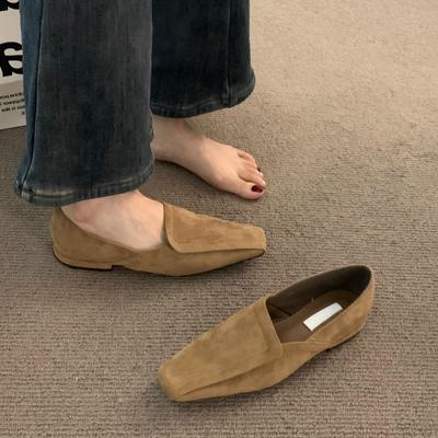 Хит продаж 2025 Женская персонализированная обувь на одинарном ходу Новая женская замшевая обувь на плоской подошве с квадратным носком Повседневная кожаная поверхность Zapatillas