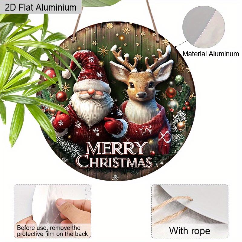 2D Flat Aluminium Christmas Sign with Santa Claus & Elk Pattern - Rustic Figurine Ornaments - Ideal for Front Door, Wall, Porch, Window Decor - Ideal