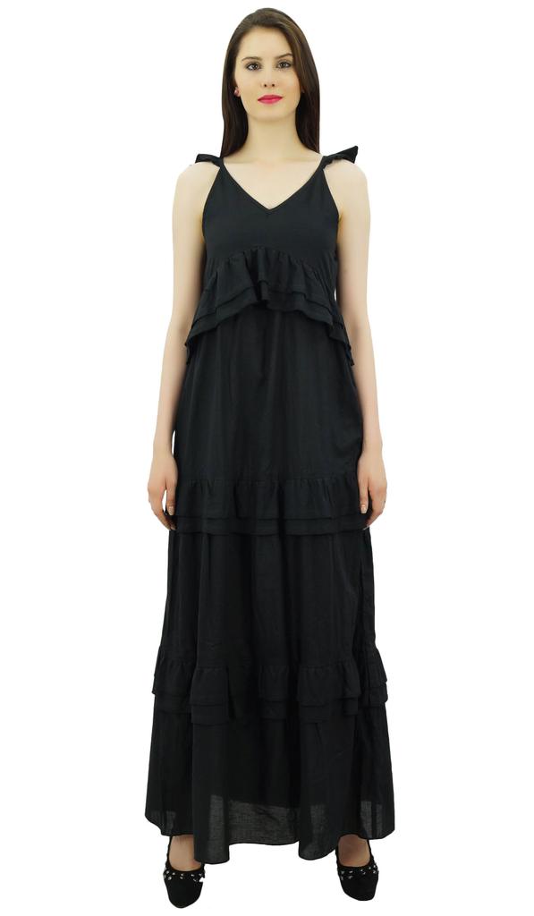 Bimba Sexy Summer Spaghetti Strap Sundress V-Neck Casual Ruffle Long Maxi Beach