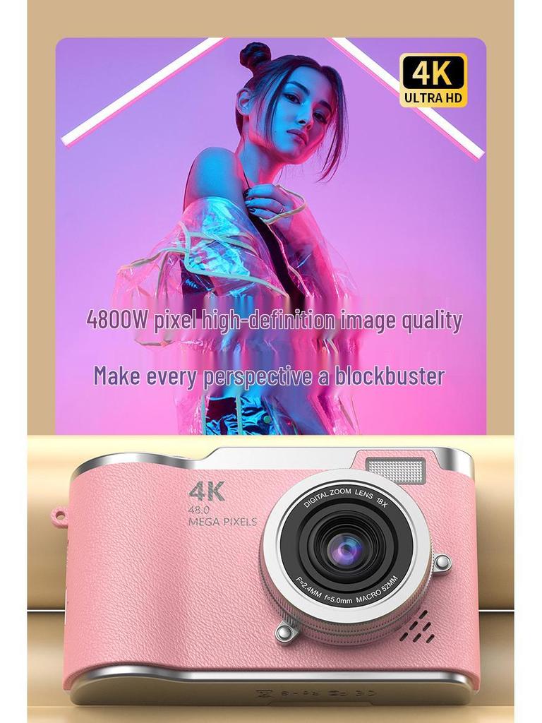 Цифровая камера 4K HD, Высокое разрешение, Готова к селфи, Загрузка на мобильный, Студенческие путешествия, ПЗС в стиле ретро