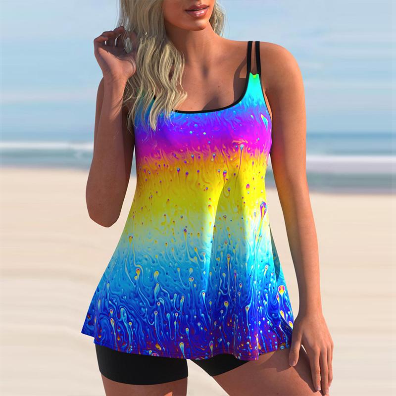 Женский купальник бикини с двойным плечевым ремнем, топ, купальник танкини