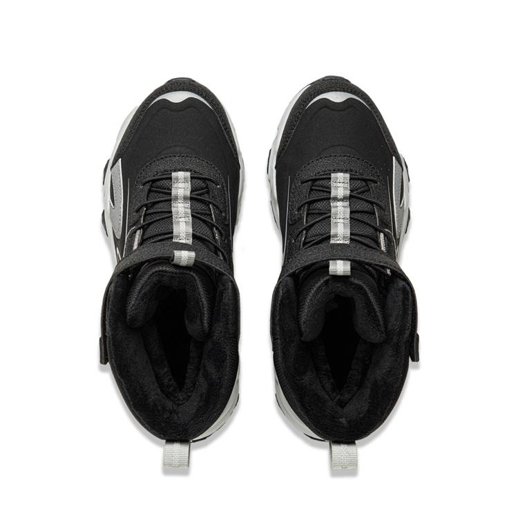 Li Ning Kids Fashion Non-Slip Shock Absorbing Warm High-Top Casual Shoes Kids Sneaker Black Gravel-Gray YKCU186-33