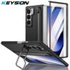 KEYSION With Touch Pen Case for Samsung Galaxy Z Fold 6 5 5G Hard PC Kickstand Phone Cover With Tempered Glass Screen Protector
