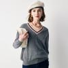 Women's V-neck Color-Block Pure Cashmere Sweater