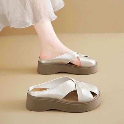 Полутапочки с толстой подошвой и закрытым носком, женские, новые летние, уличные, супермягкие, на одной педали, нишевые, универсальные, крутые тапочки женские