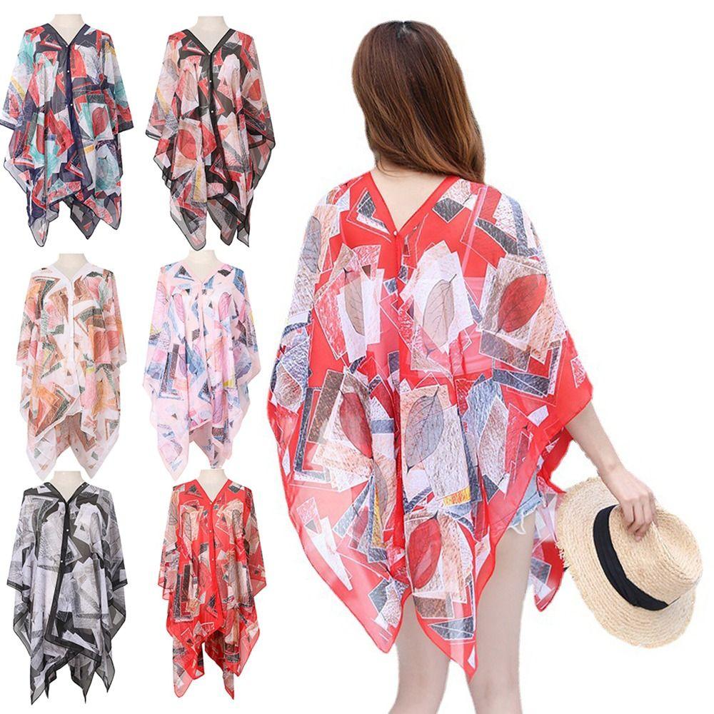 Geometric Patterns Chiffon Shawl Multicolor Suncreen Cardigan Fashion Beach Towel Summer