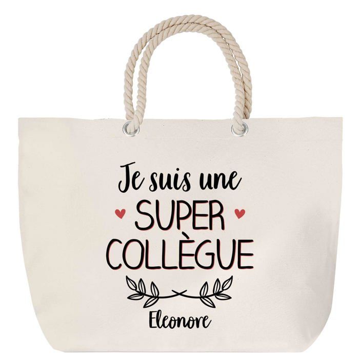 Sac de plage - PLANETEE - Anse corde Eleonore Une Super Collègue - Coton - Beige - Grande contenance