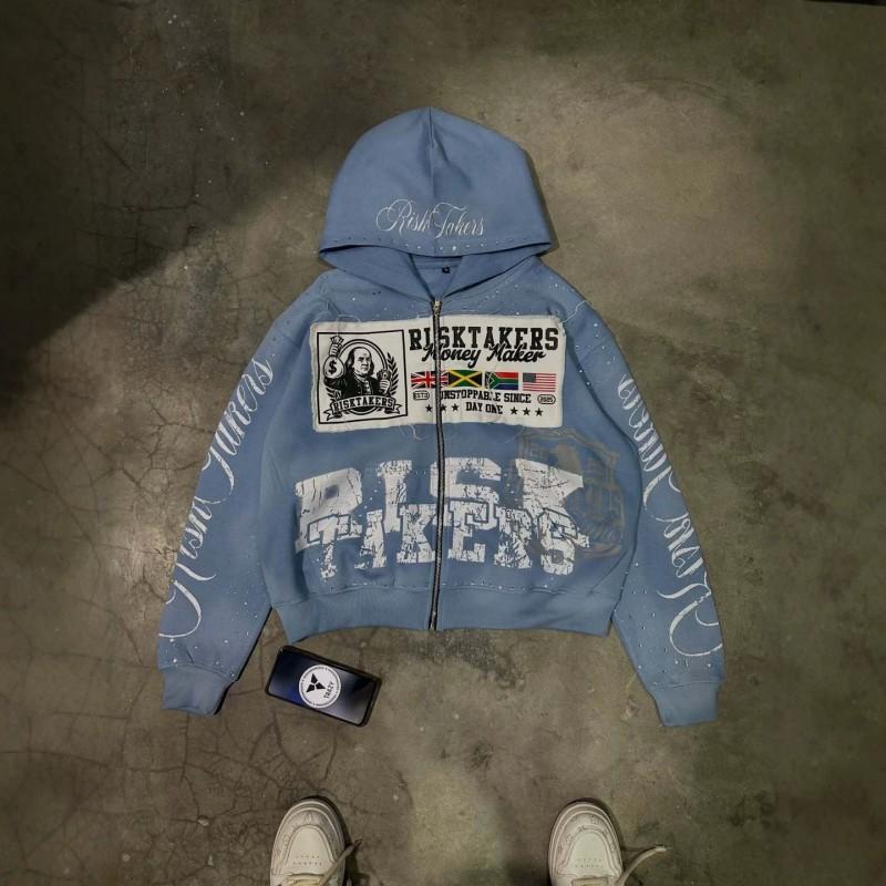 2026 Vintage Hoodie Men Women Retro Rock Style Zip Up Sweatshirt Loose Fit Teenagers