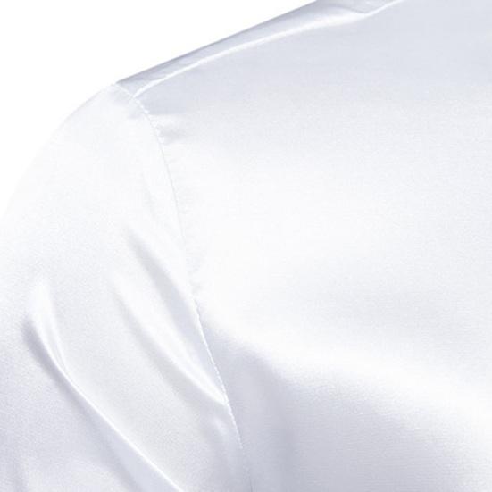 Мужская шелковая атласная рубашка с длинным рукавом, повседневная приталенная классическая рубашка, стильная однотонная рубашка с лацканами на пуговицах, деловые официальные рубашки