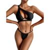 Women's Solid Color Sexy One-Shoulder Strap Hollow Split Swimsuit Bikini Set