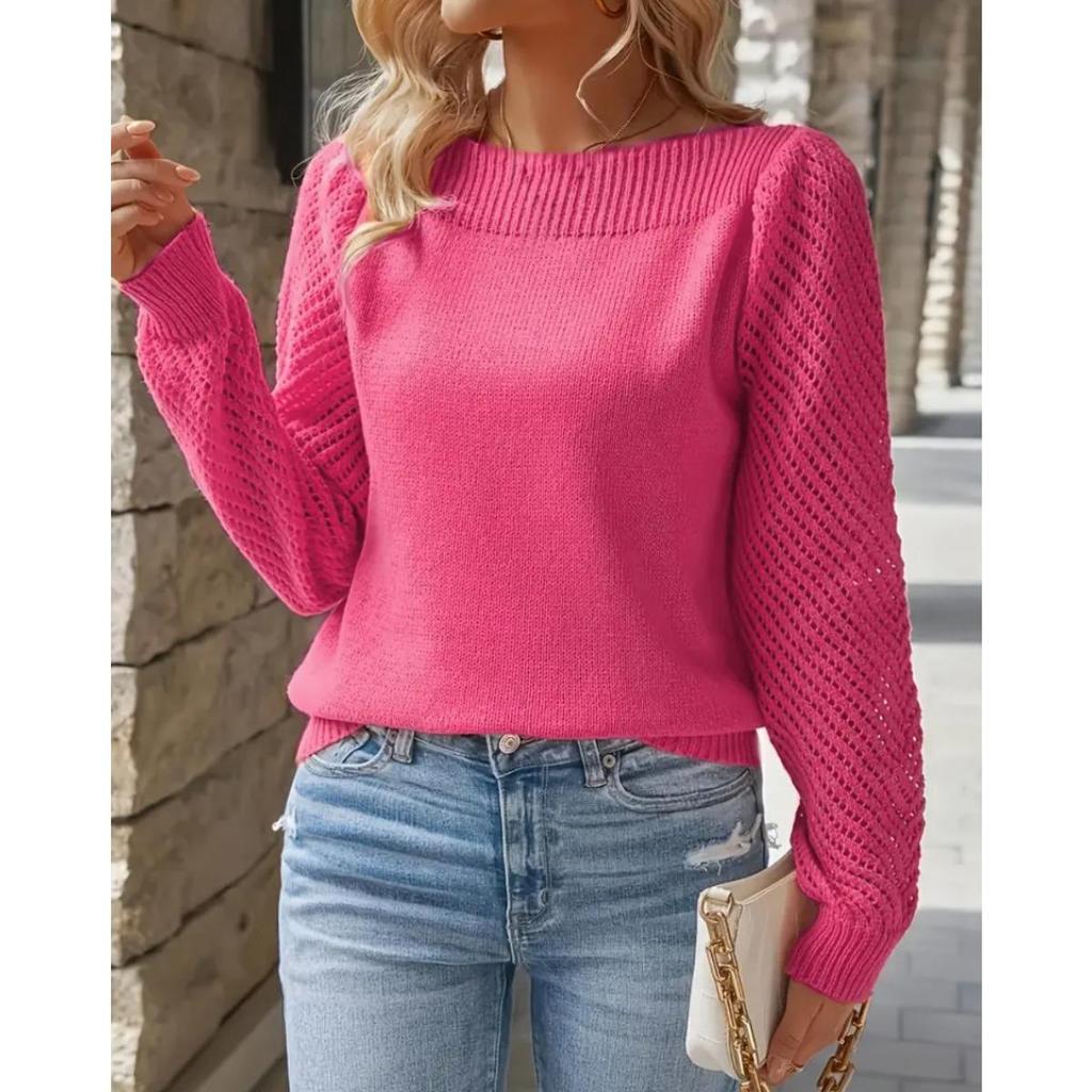 Женский вязаный пуловер с одним плечом и вырезами для весны и осени