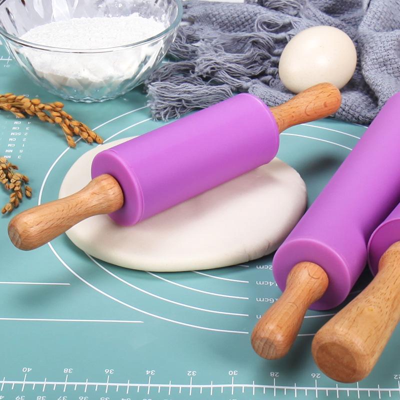 1 шт. Силиконовая скалка с деревянной ручкой, палочка для муки, антипригарная скалка для пельменей, бытовые инструменты для выпечки