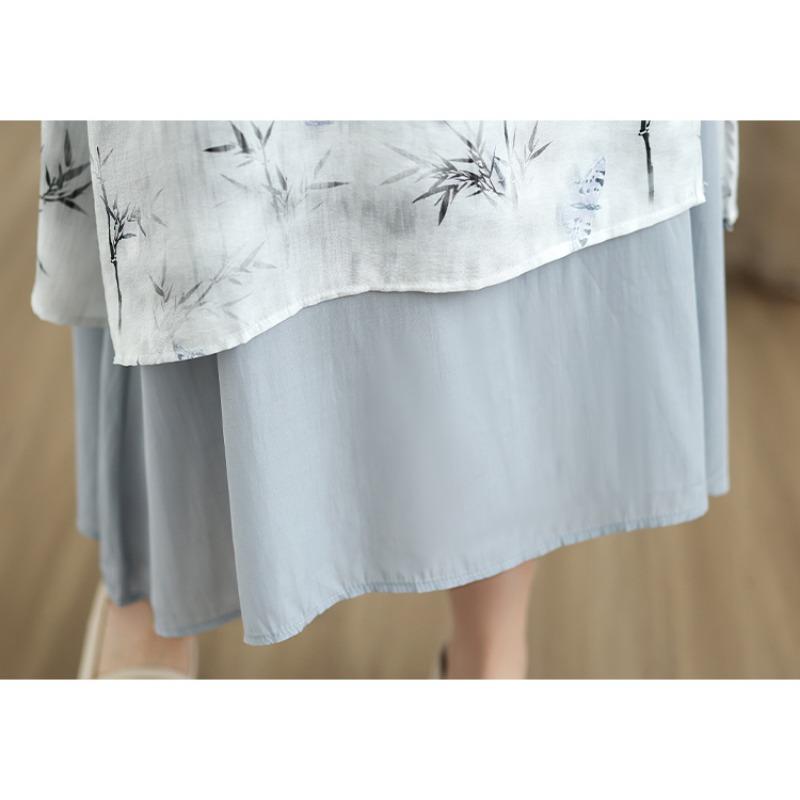 DIMANAF 2025 Летнее Женское Платье Большого Размера Свободное Цветочное Платье Шифон Элегантное Базовое Винтажное Повседневное Макси Платье