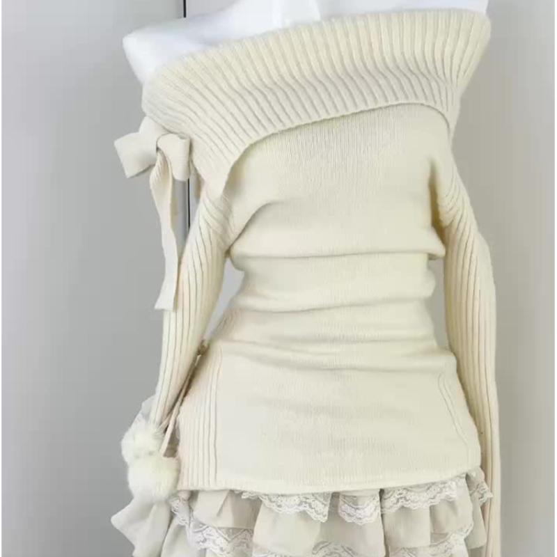 Осень-зима женский винтажный французский джемпер с вырезом Mori Girl свитер Fairycore с длинным рукавом сплошной цвет трикотаж Gyaru Designer