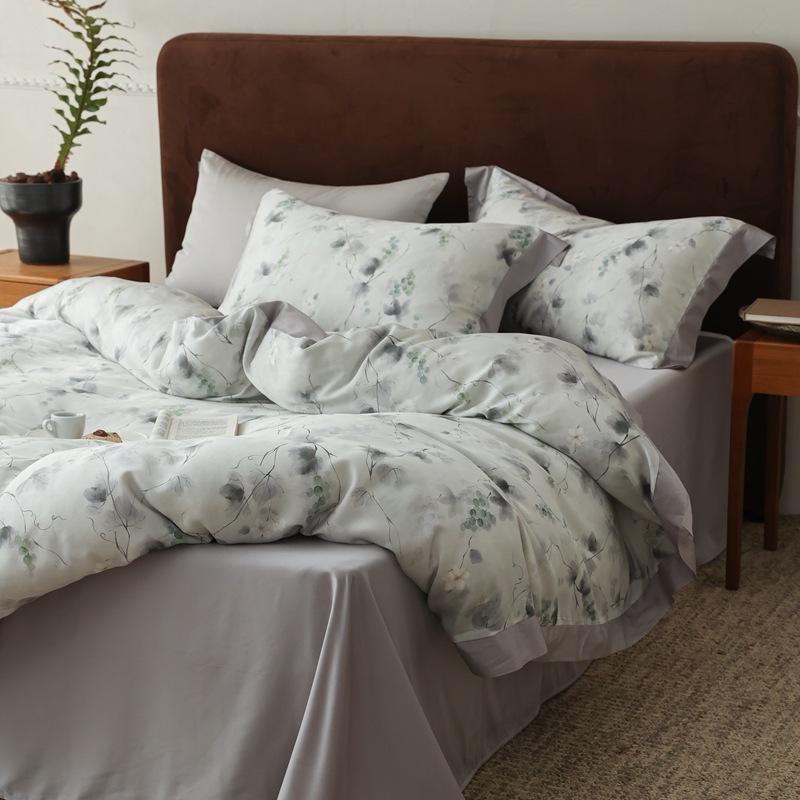Summer high-end Tencel cotton bed four-piece set Class A maternal and infant grade cool ice silk bed sheet quilt cover mattress kit