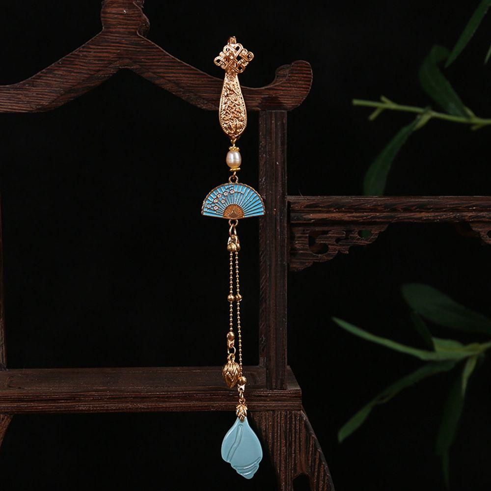 Style Brooches Metal Collar Pins Cheongsam Pin Accessories Tassel Brooches Antique Fan Pendant