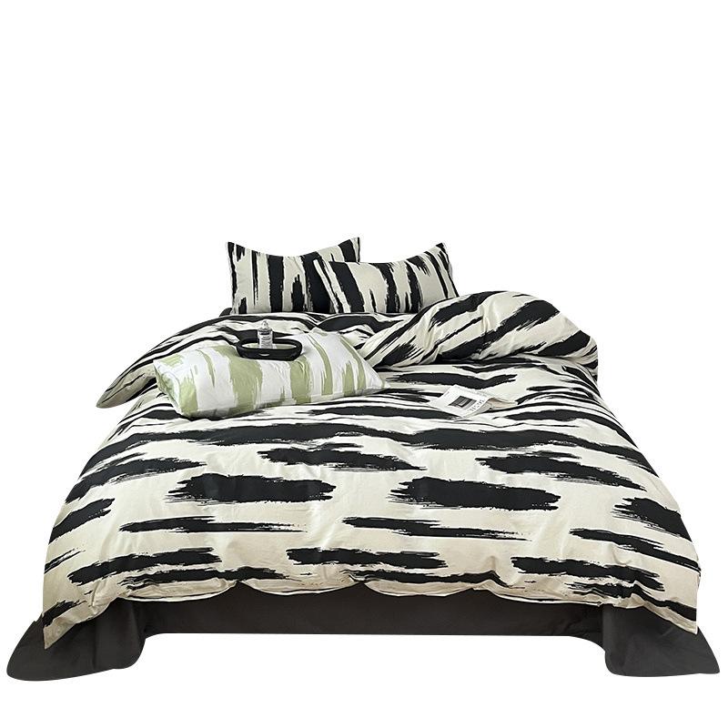 Простой хлопковый комплект из четырех предметов в скандинавском стиле, пододеяльник в весеннюю полоску, Наньтун, 40 ниток, полностью хлопковая простыня, пододеяльник, комплект из трех предметов