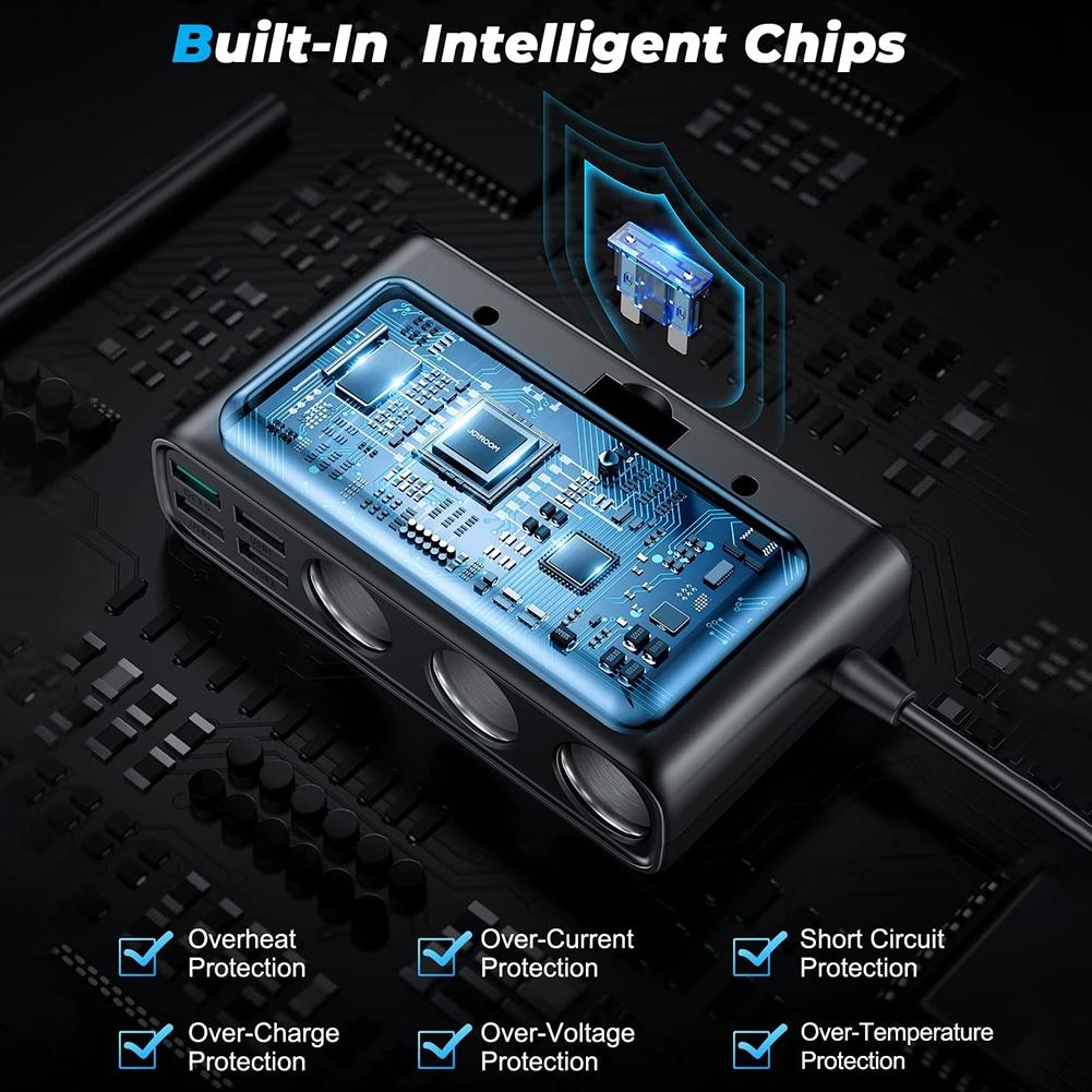 3 розетки, автоматический разветвитель прикуривателя, адаптер автомобильного зарядного устройства 9 в 1 с быстрой зарядкой PD/QC 3,0*2, 154 Вт, 12 В/24 В, независимые переключатели постоянного тока для всех автомобилей