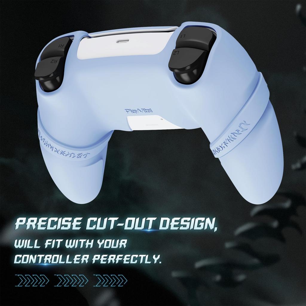 Силиконовый чехол PlayVital Runes Edition для сенсорной панели с наклейкой на упор для большого пальца и крестообразной клавишей совместим с оригинальной зарядной подставкой PS5 с чехлом