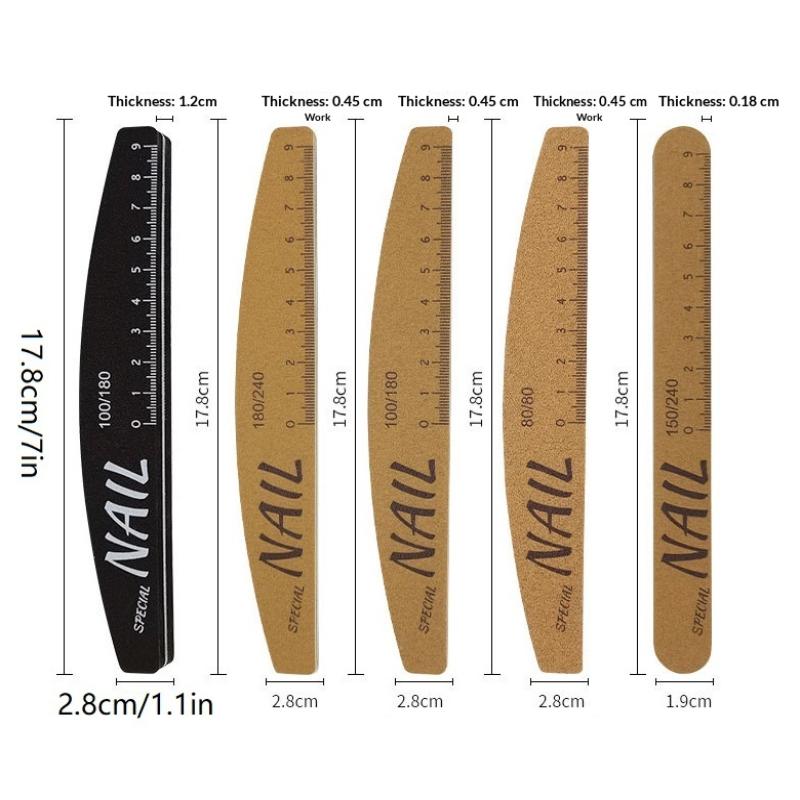 Набор пилок для ногтей 5 шт., двусторонние, зернистость 80-240, с разметкой, для маникюра, шлифовки, полировки