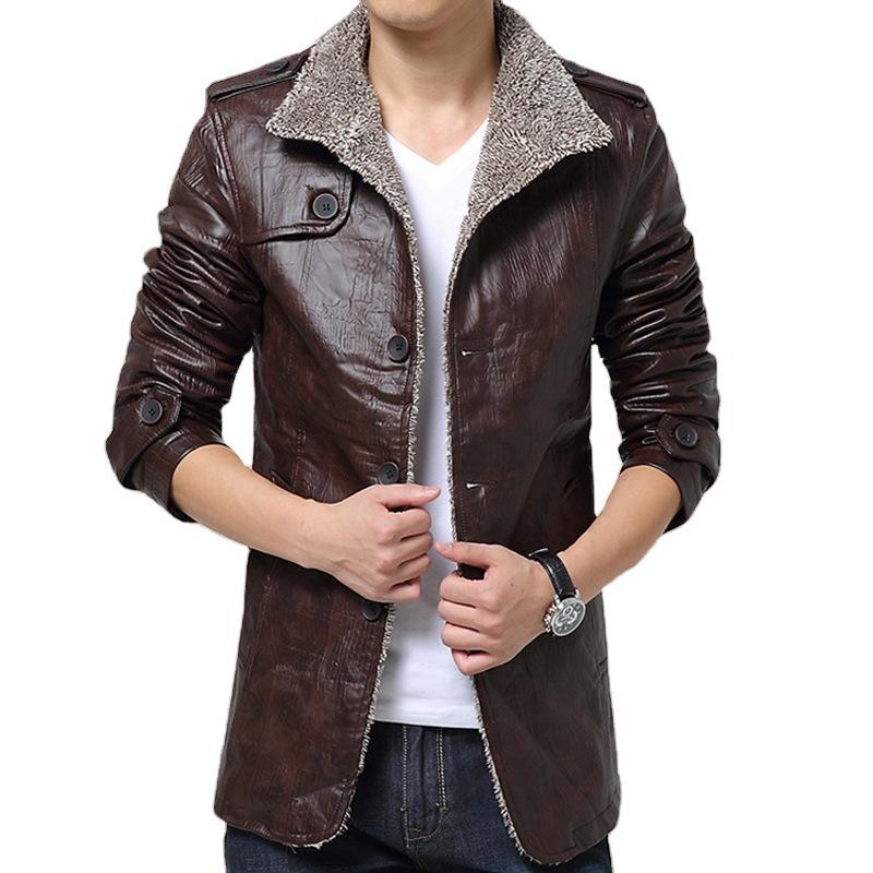 Кожаная куртка мужская толстая искусственная кожаная куртка мужская повседневная зимняя флисовая куртка из искусственного меха