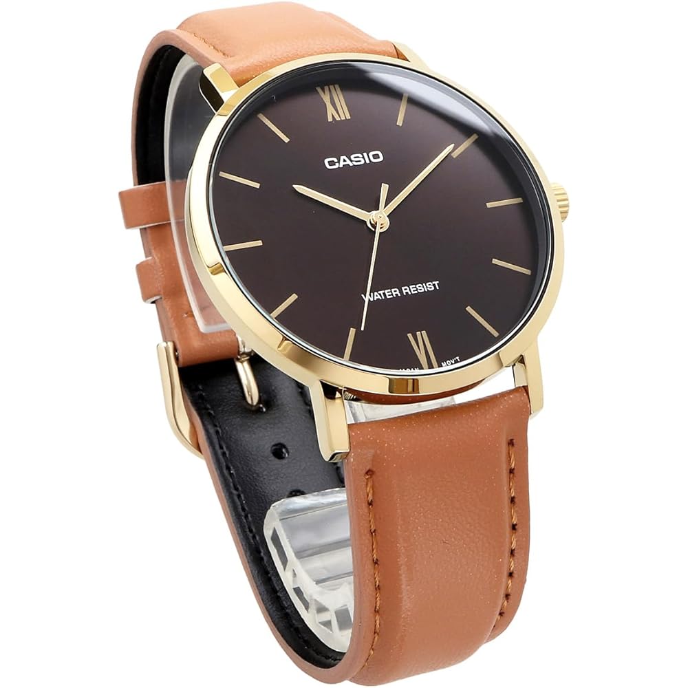 Casio MTP-VT01GL-5B Кварцевые мужские часы Золотистый Коричневый Кожаный ремешок Импортная модель