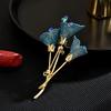 New Women's Design Light Luxury Blue Fabric Flower Brooch Enamel Elegant Temperament Big Brooch Holiday Gift