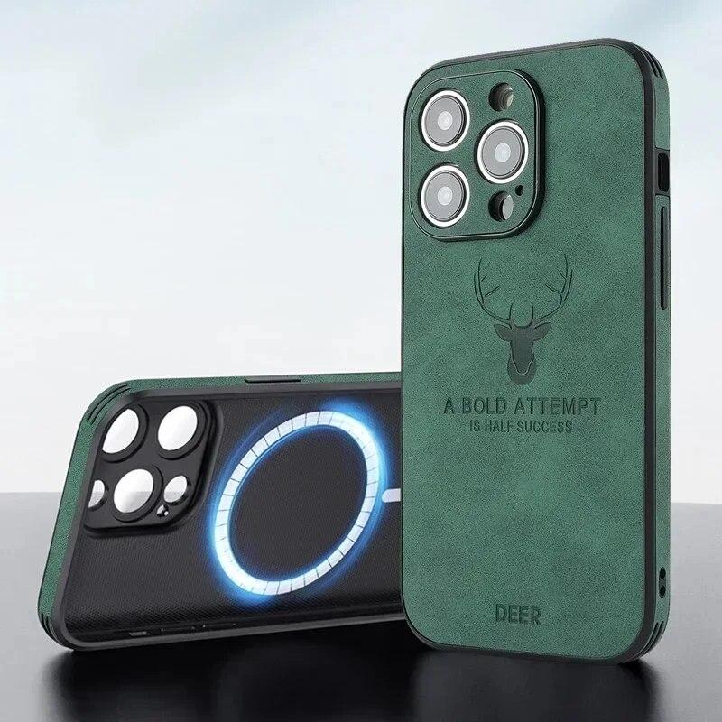 Винтажный кожаный чехол с оленем из овечьей кожи для iPhone 15 14 13 12 11 Pro Max 15Pro 14Pro 13Pro, полное покрытие для Magsafe с беспроводной зарядкой
