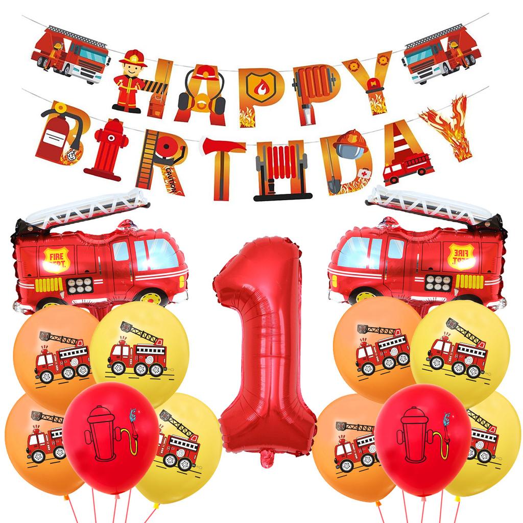 Fire Truck Series Children'S Birthday Party Balloons Decorative Supplies Arrangement Digital Balloons