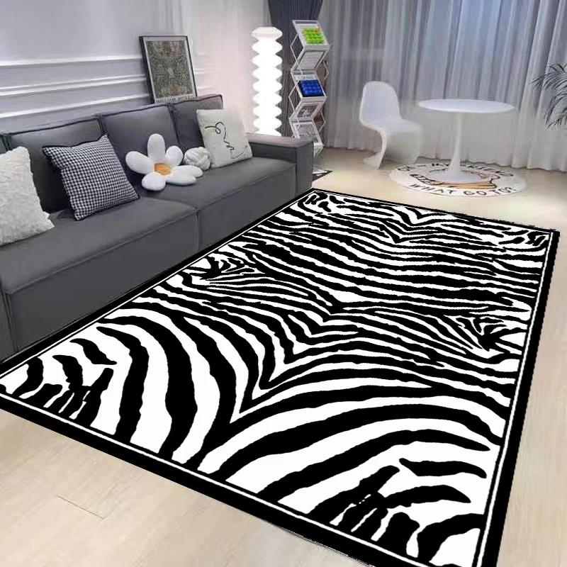 Zebra Pattern Carpet Minimalist Black White Lines Rug Comfortable Size Living Room Carpets Luxury Bedroom Bedside Rug