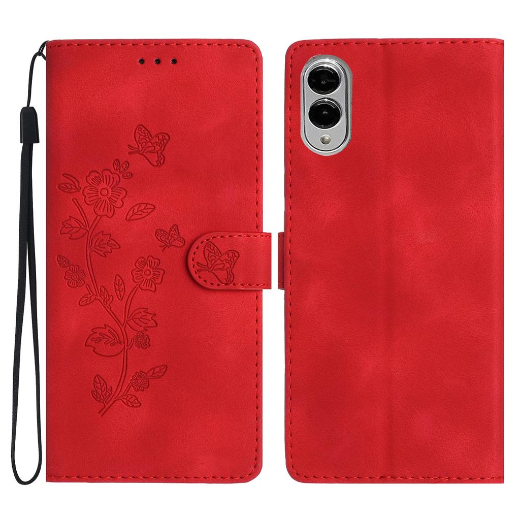For Samsung Galaxy S25 Edge Case Leather Imprinted Flower Phone Cover Wallet with Wrist Strap