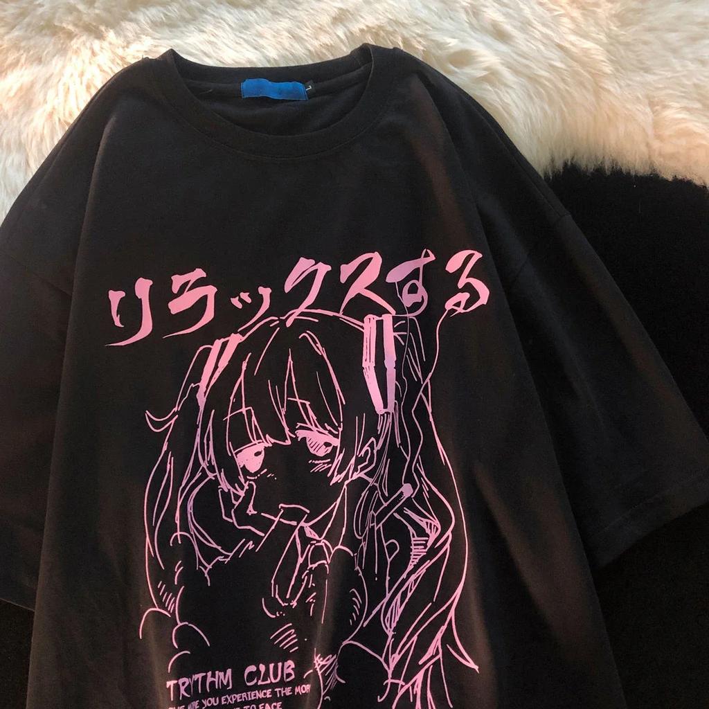 Женская одежда Женская футболка Y2k Японские футболки Harajuku с рисунком Kawaii Футболки с принтом аниме Футболка большого размера Плюс Размер Гранж Топ