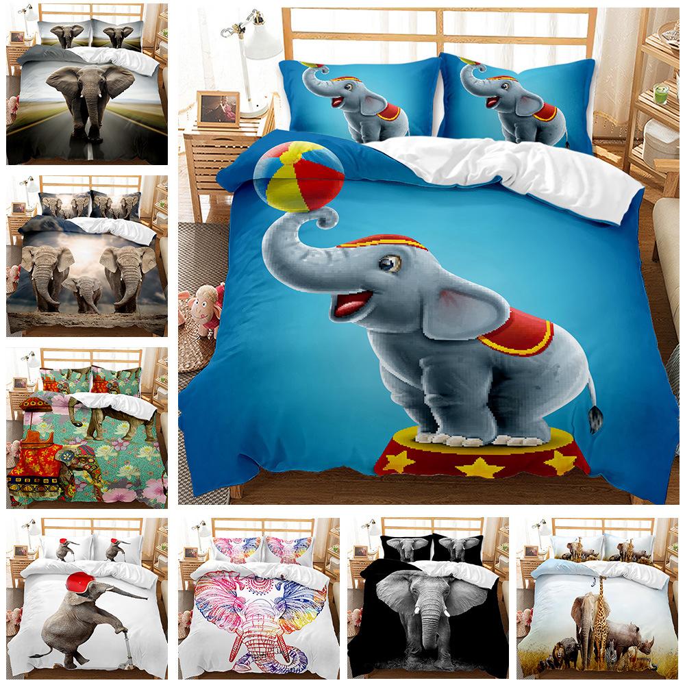 Animal Elephant Quilt Cover Three-piece Digital Printing Kit Bedding