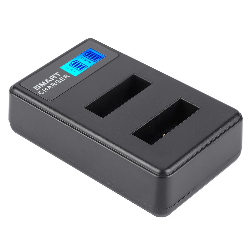 Portable Travel Outdoor USB Charging LCD Dual Slots Charger for NP BX1 Battery Black