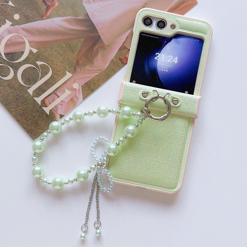 For Samsung Galaxy Z Flip7 FE 5G/Z Flip6 5G Case Hinge Protection Leather+PC Phone Cover with Beaded Phone Charm