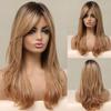 Long Natural Wave Wig for Women Ombre Black Brown Golden Blonde Synthetic Wigs with Bangs
