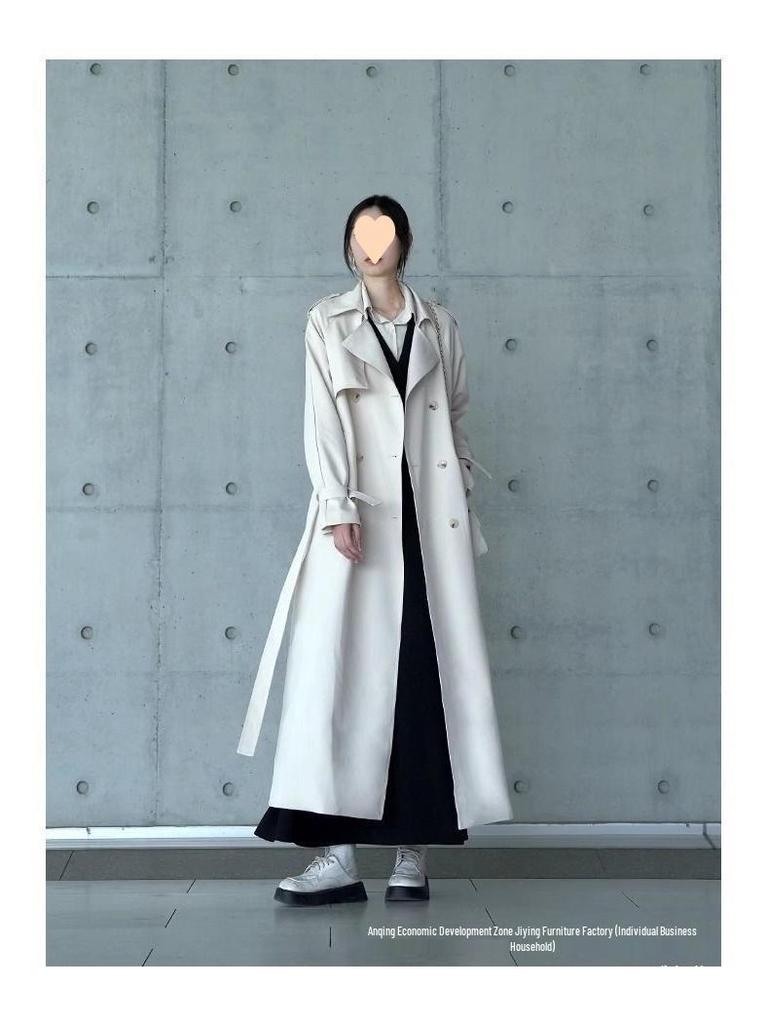 Женский Очень Длинный Серый Тренч - Коллекция Весна & Осень 2024