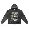 DTG Print Knitted Denim Zip-Up Hoodie Streetwear Motorcycle Brother Print Zipper Hoodies  