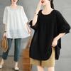 2025 Summer Plus Size Tops O-Neck T-Shirt Women Vintage Short Sleeve Loose Tees Black White