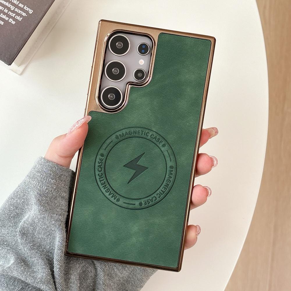 Матовый кожаный чехол с покрытием и магнитом для Samsung Galaxy S25 Ultra S24 FE S23 Plus S22, противоударный бампер, поддержка беспроводной зарядки