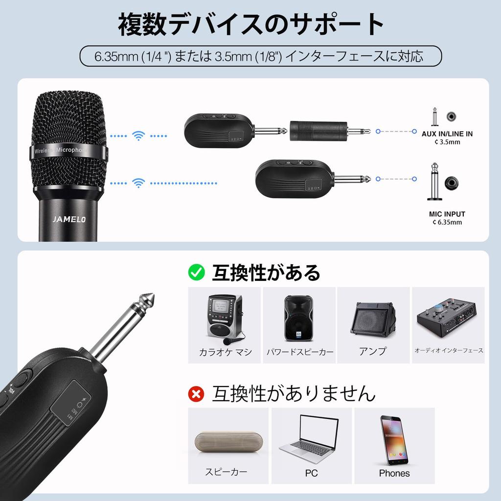 Беспроводной микрофон JAMELO, перезаряжаемый динамический микрофон, регулируемая громкость приемника, выход с приемником, беспроводной микрофон Type-C 2,4 ГГц 1/4" и