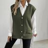 Women Knitting Vest V-neck Sleeveless Loose Fit Sweater Vest with Faux Pearls Buttons Decor Solid Color Casual Knitting Waistcoat