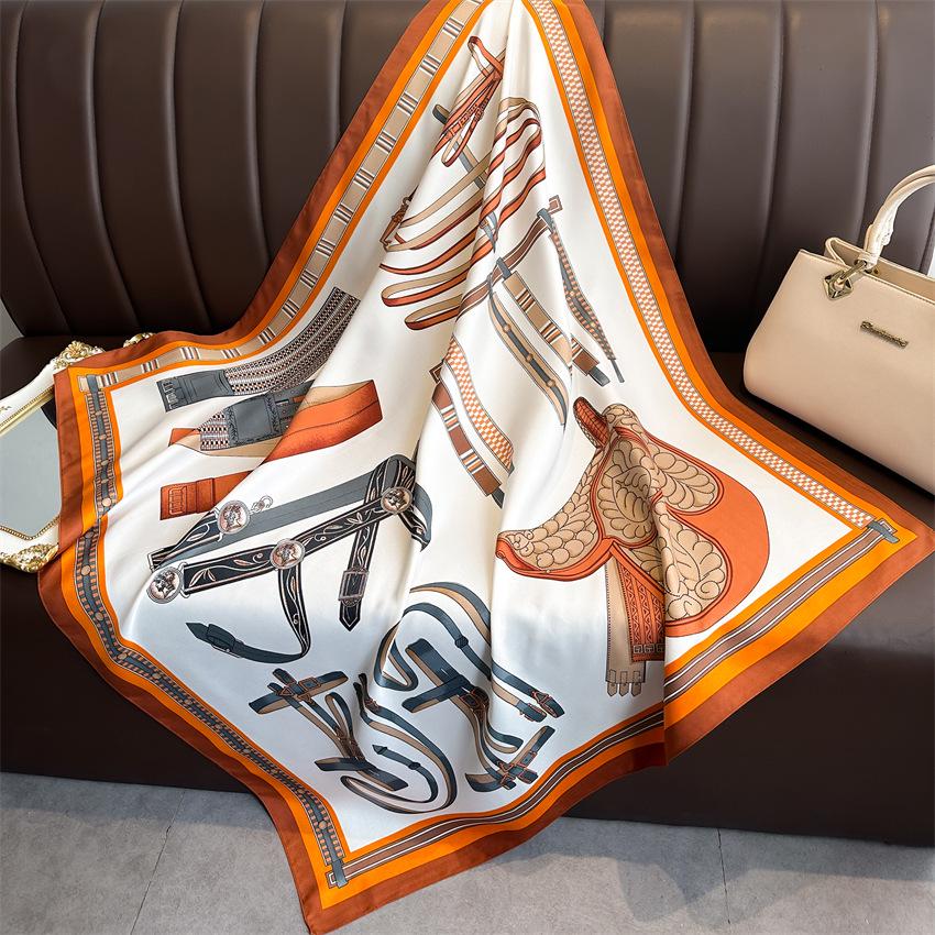 Versatile British-Style Silk Square Scarf - 90cm Solid Color Shawl & Headscarf