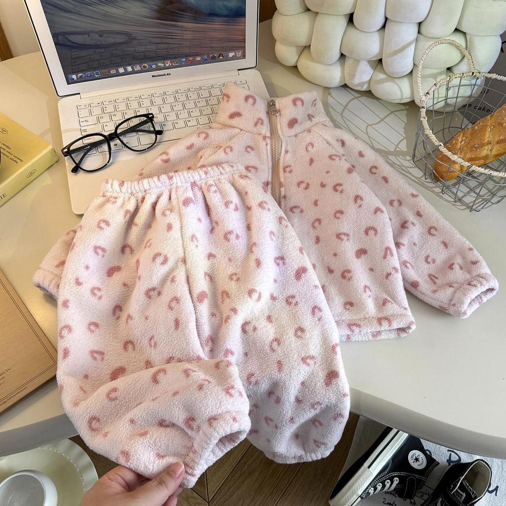 Осенне-зимний плюшевый утепленный набор домашней одежды в корейском стиле для детей - Теплая одежда для мальчиков и девочек